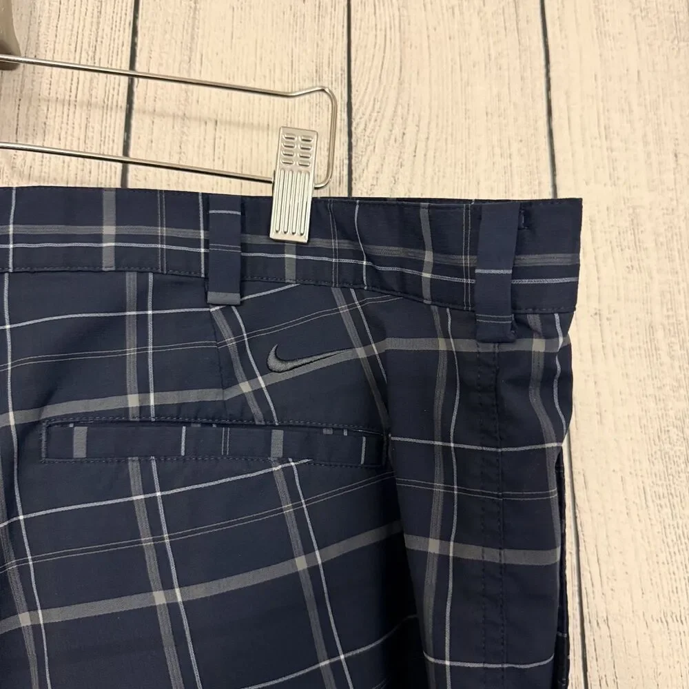 Nike Golf Men's W42 Navy Blue Check Tech Performance Dri-Fit Bermuda Golf Shorts